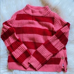 JCrew Pink & Red Striped Mock Neck Sweater - XS